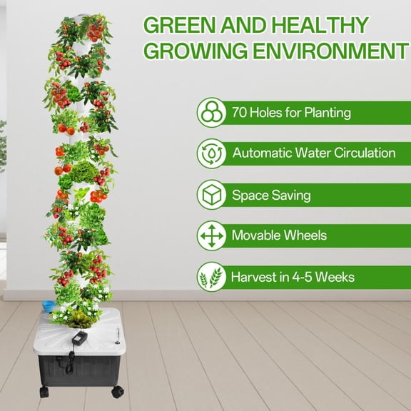Aeroponic Tower,Indoor Hydroponic Grow Sys-tem,14 Tiers 70 Holes Aquaponics Growing Sys-tem, Soilless Growing, Garden Aeroponic Growing Kit For Fruits And Vegetables
