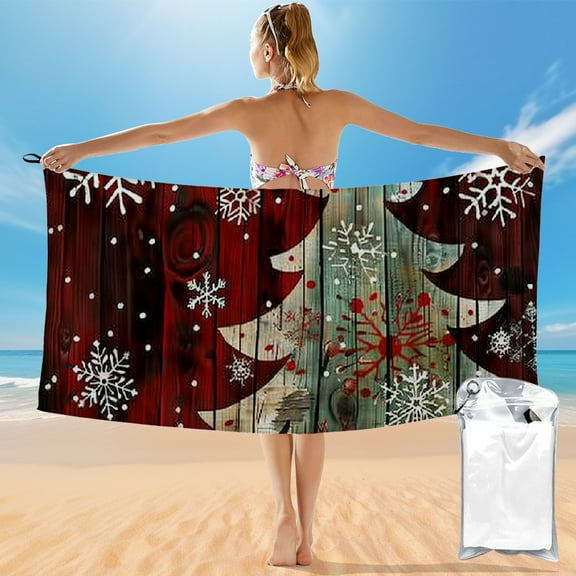 BCIIG Quick Dry Bath Towel with Christmas Tree Snowflakes Folk Art, Ultra-Fine Fiber Beach Towel for Beach Vacations and Outdoor Recreation, 27.5x55in 55x27.5in