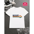 thumbnail image 1 of Rugby T-shirt - Boys' Rugby Graphic Cotton T-Shirt - Short Sleeve, Black with Colorful Stripes & Football Design, Casual Crew Neck Tee for Youngsters, Perfect Gift for Sports Fans, 1 of 6
