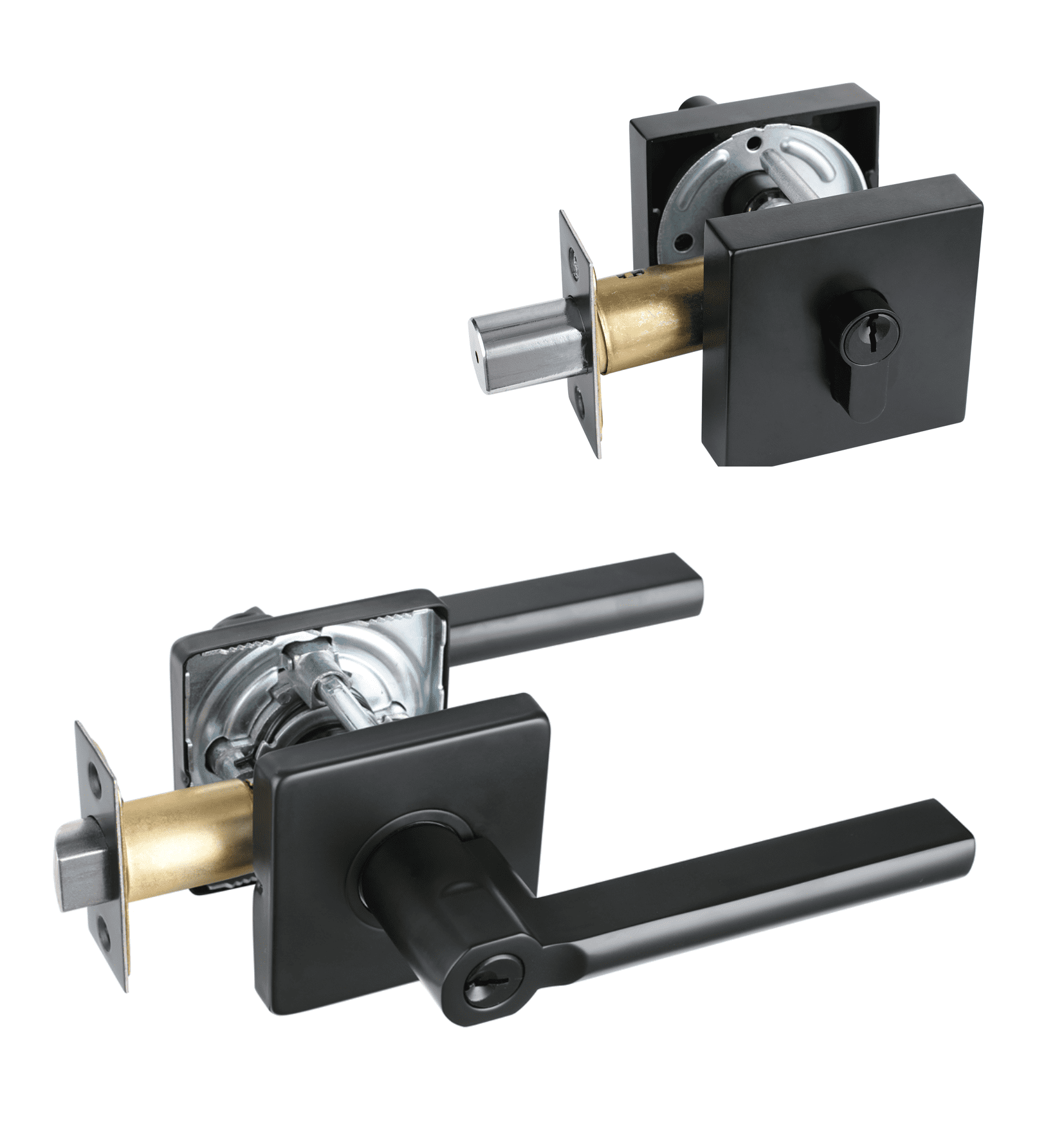 Salmon Black Door Handle and Single Cylinder Deadbolt Lock（Entry