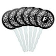 thumbnail image 1 of Letter F Initial Black White Scrolls Cupcake Picks Toppers - Set of 6, 1 of 1