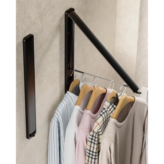 2 Pack Clothes Drying Rack Wall Mounted Retractable and Foldable Clothes Hanger for Laundry Room Organization and Storage Clothes Hanger Rack for Dorm Closet Balcony Laundry Room Metal Black