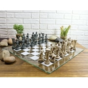Ebros Olympus At War Greek Olympian Deities Resin Chess Pieces W/Glass Board Set