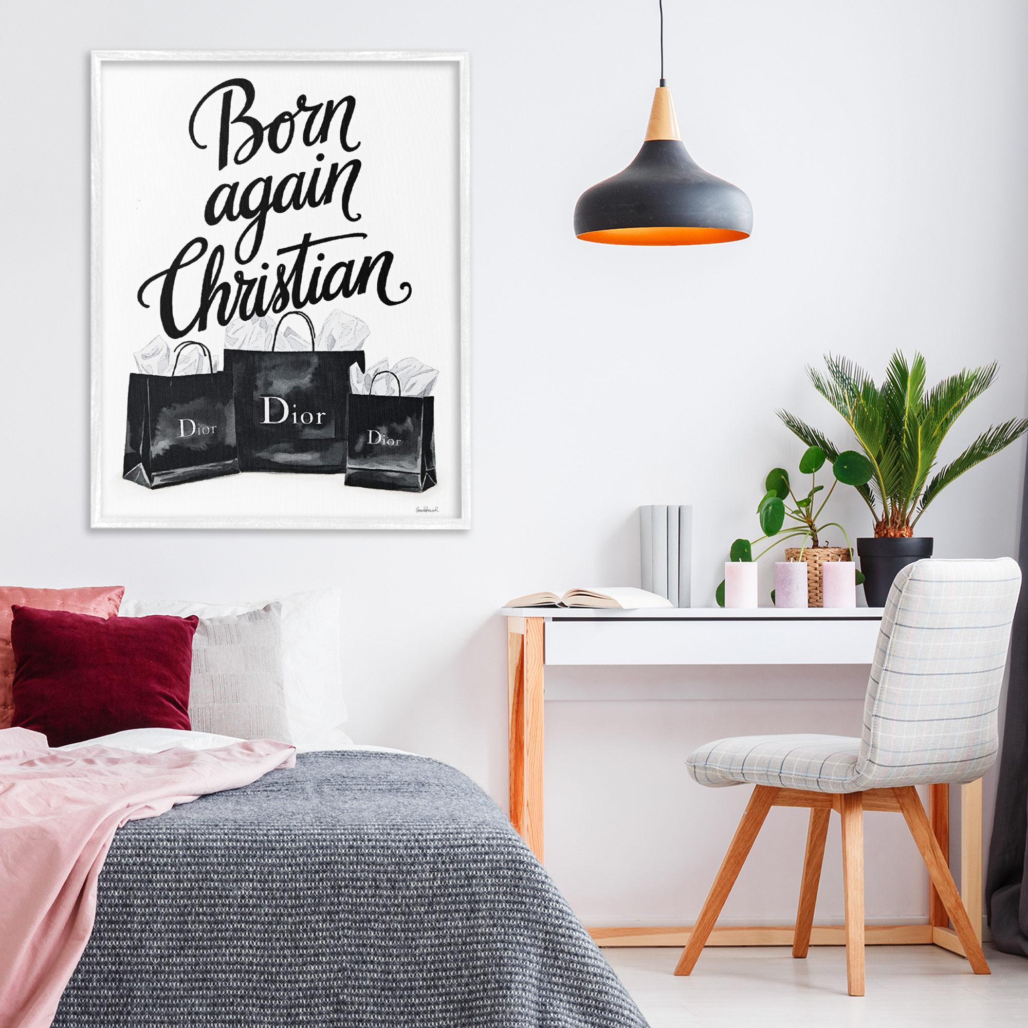 Shopping Born Again Christian White Framed Giclee Art, design by Amanda Greenwood