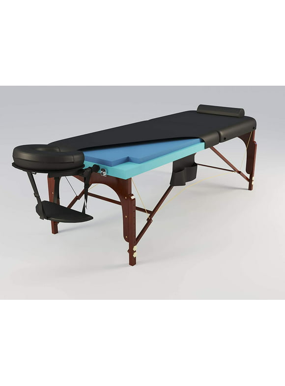 Luxton Home Memory Foam Massage Table with Rolling Carrying Bag, Washable Sheets and more - Thicker and Wider Portable Massage Bed - Professional Ergonomic Folding Spa Bed with Adjustable Height