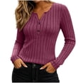 thumbnail image 2 of JOANKDMI Long Sleeve Henley Tops for Women V Neck Button Down Ribbed Knit Shirts Slim Fit Basic Casual Fall Tees Flattering Everyday Layering Essential Solid Outfits, 2 of 7