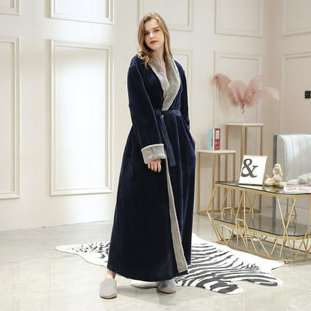 

Cotonie Womens Splice Thicken Coral Fleece Robe Bathrobe Gown Pajamas Sleepwear Pocket