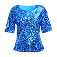 thumbnail image 3 of BOOMILK Sequin Tops for Women Plus Size Mardi Gras Shirts Crew Neck Slim Fit Short Sleeve Sparkly Party Top, 3 of 5