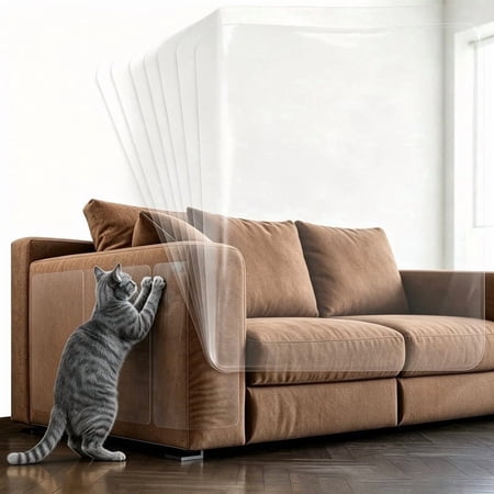 Smlper 8 Pack Anti Cat Scratch Furniture Protector Heavy-Duty Clear Self-Adhesive Sofa Protectors for Pets No-Residue for Couch Doors Walls with 50 Twist Pins
