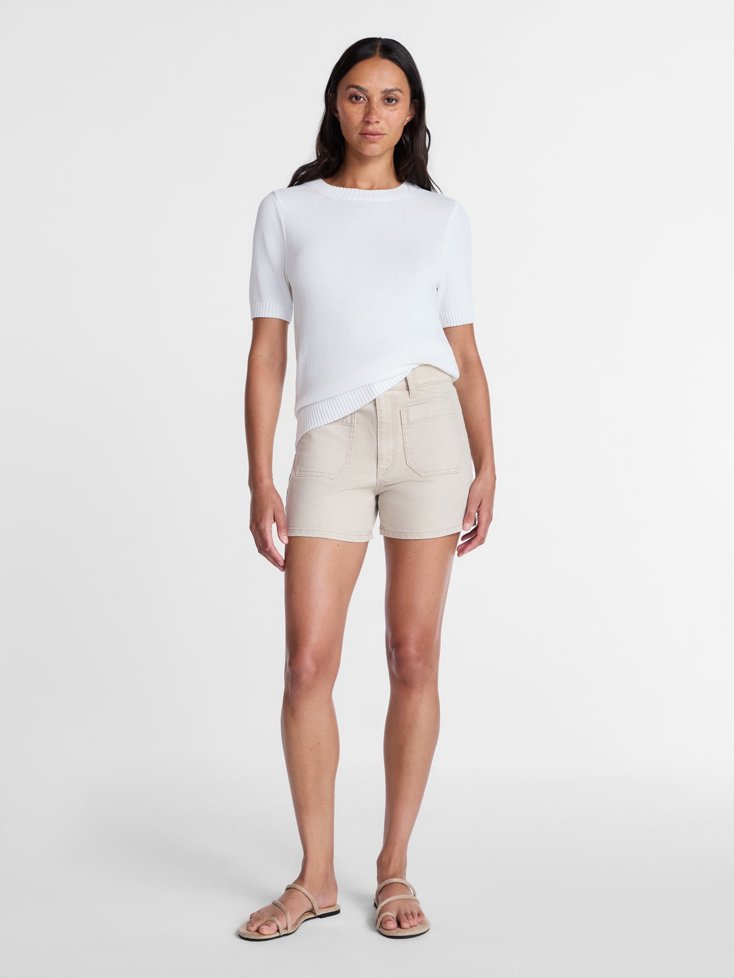 Time and Tru Women's Crewneck Sweater with Short Sleeves, Lightweight, Sizes XS-XXXL