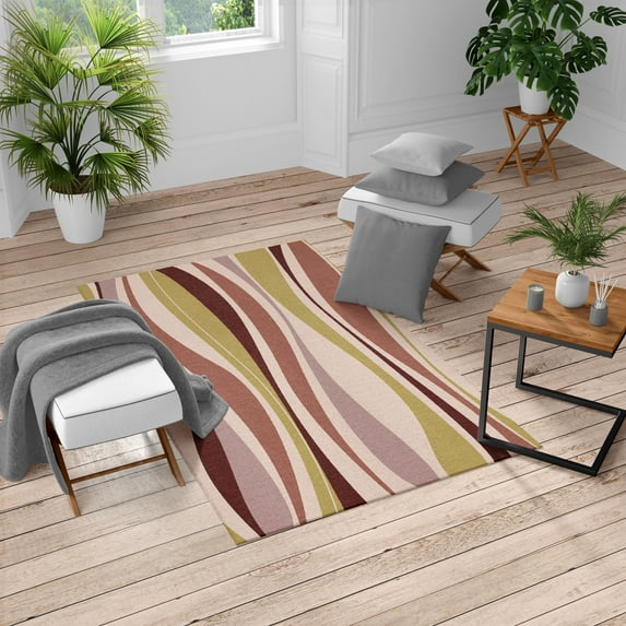 Vintage Turkish Area Rug, Retro Vibrant Stripes Funky Lines Design Patterns Abstract Print, Soft Carpet for Living Room Decor with Distressed Look, 6.6' X 9.6', Pale Chocolate, by Ambesonne