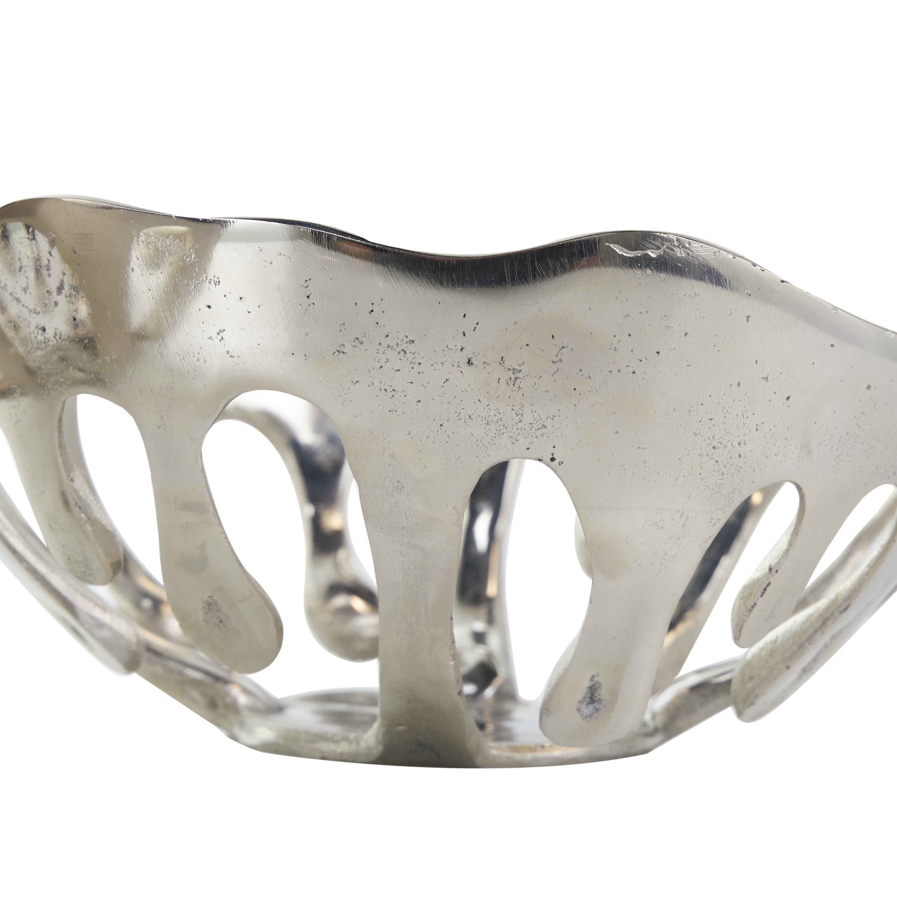 DecMode 13", 11"H Asymmetrical Drip Silver Aluminum Decorative Bowl with Melting Designed Body, Set of 2