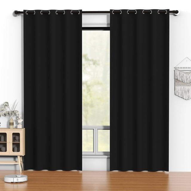 Blackout Cortinas 52 x 84 Pulgadas, Juego de Cortinas Térmicas Aisladas Negras de 2 Paneles, Reducción de Ruido, Oscurecimiento de Habitación para Recámara, Sala de Estar, Protección de Privacidad y