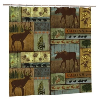 Cabin Shower Curtain Maple Leaf Fishing Moose Deer Bear Country Rustic Shower  Curtains Waterproof Bath Curtain,72x72 inch 