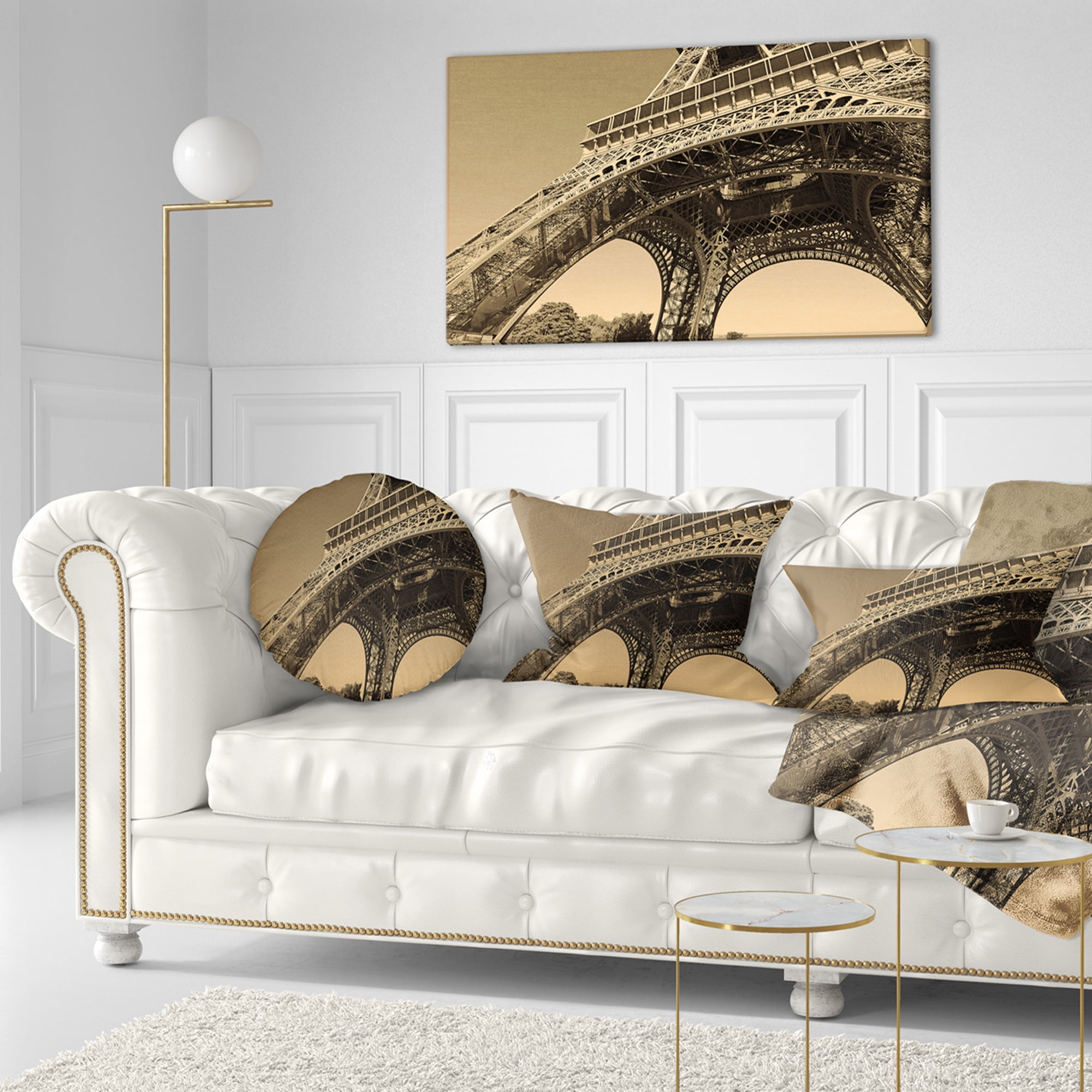 Designart Iconic Paris Paris Eiffel TowerSide View from Ground - Cityscape Throw Pillow - 12x20