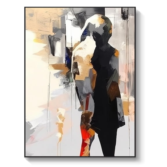 Large Abstract Oil Painting Girl Portrait Back Acrylic Painting Texture Painting Living Room Office Wall Decoration, 61*46cm (24*18) Inch, Stretched   Black Frame