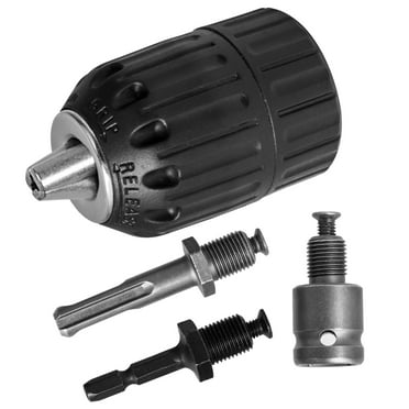 4pcs Metal Drill Chuck Quick Change Hand Drill Chuck with 1/4" Hex Shank 1/2'' Wrench Adapter Black