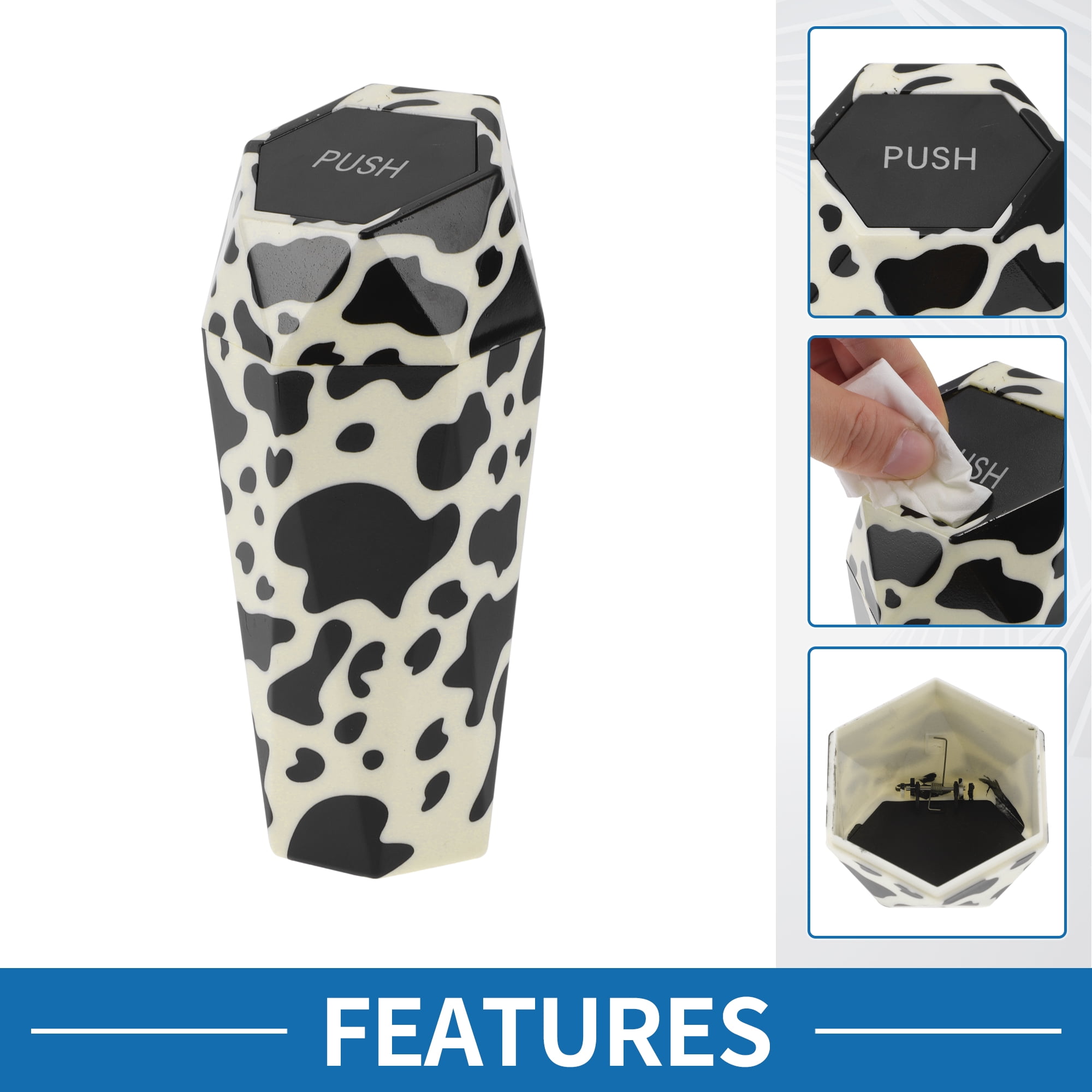 Unique Bargains Car Trash Can Portable 3.5 x 7.9 Inch Plastic 1 Pcs Black White