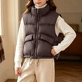 thumbnail image 2 of ROHUUQUE Girls Boys Stand Collar Quilted Puffer Vest Zip Up Sleeveless Adjustable Hem Unisex Jacket for School Casual Wear 3-13 Years Brown, 2 of 9