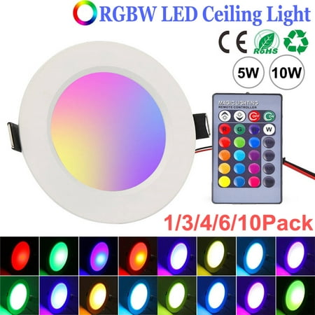 

Rosnek 5W/10W RGBW LED Ceiling Light AC85-265V Dimmable Recessed Round Downlight Remote Control & 16 Colors Changing Colorful Lights For Warm Atmosphere Indoor Decoration 1/3/4/6/10Pack