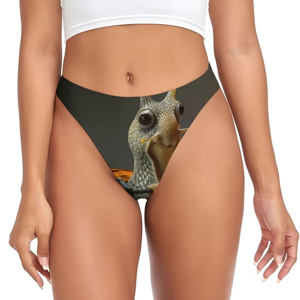 Balery Surreal Weightlifting Snail Tangas de Algodón para Mujer con Estampado – Ropa Interior Sexy, Transpirable, G-string-X-Small