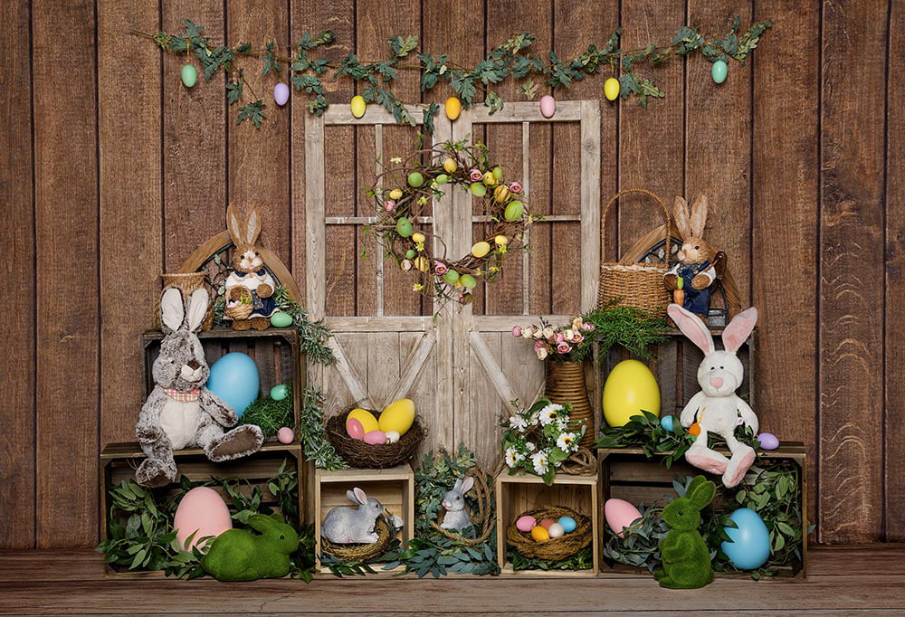 Easter Backdrop 7ft x 5ft Bunny Rabbits Colorful Eggs Photography Background for Party Newborn Baby Shower Spring Photo Booth Decorations 