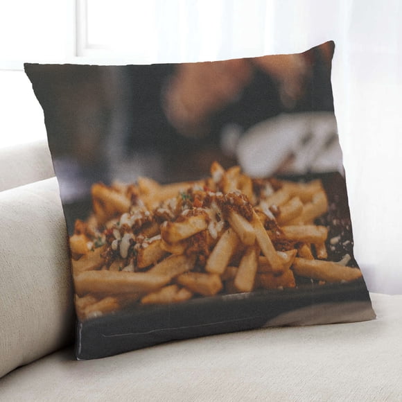 Ahgly Company Foods Fries Indoor Throw Pillow, 18 inch by 18 inch