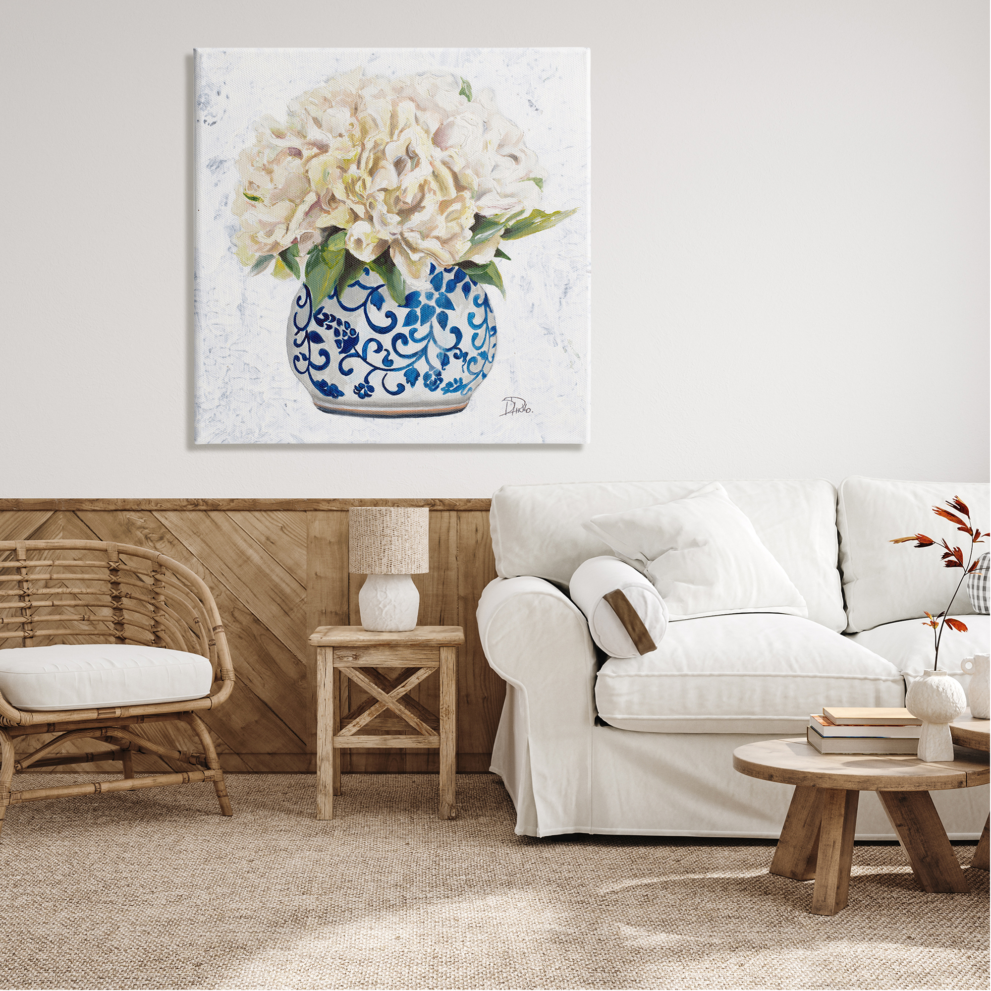 Stupell Industries Round White Floral Blooms Ornate Patterned Vase Painting Gallery Wrapped Canvas Print Wall Art, Design by Patricia Pinto