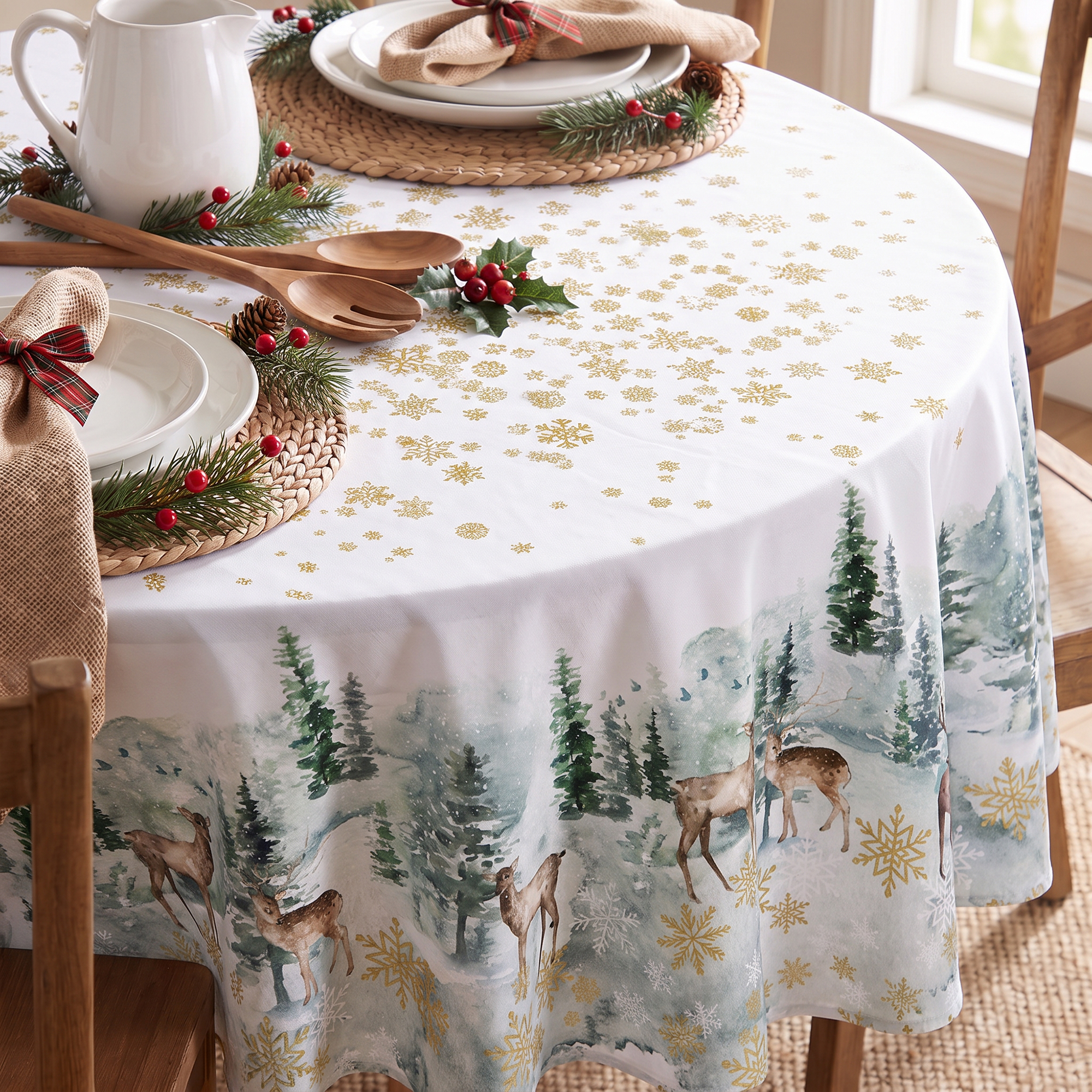 Sm:)e Christmas Table Cloth 60 Inch Round photo 2