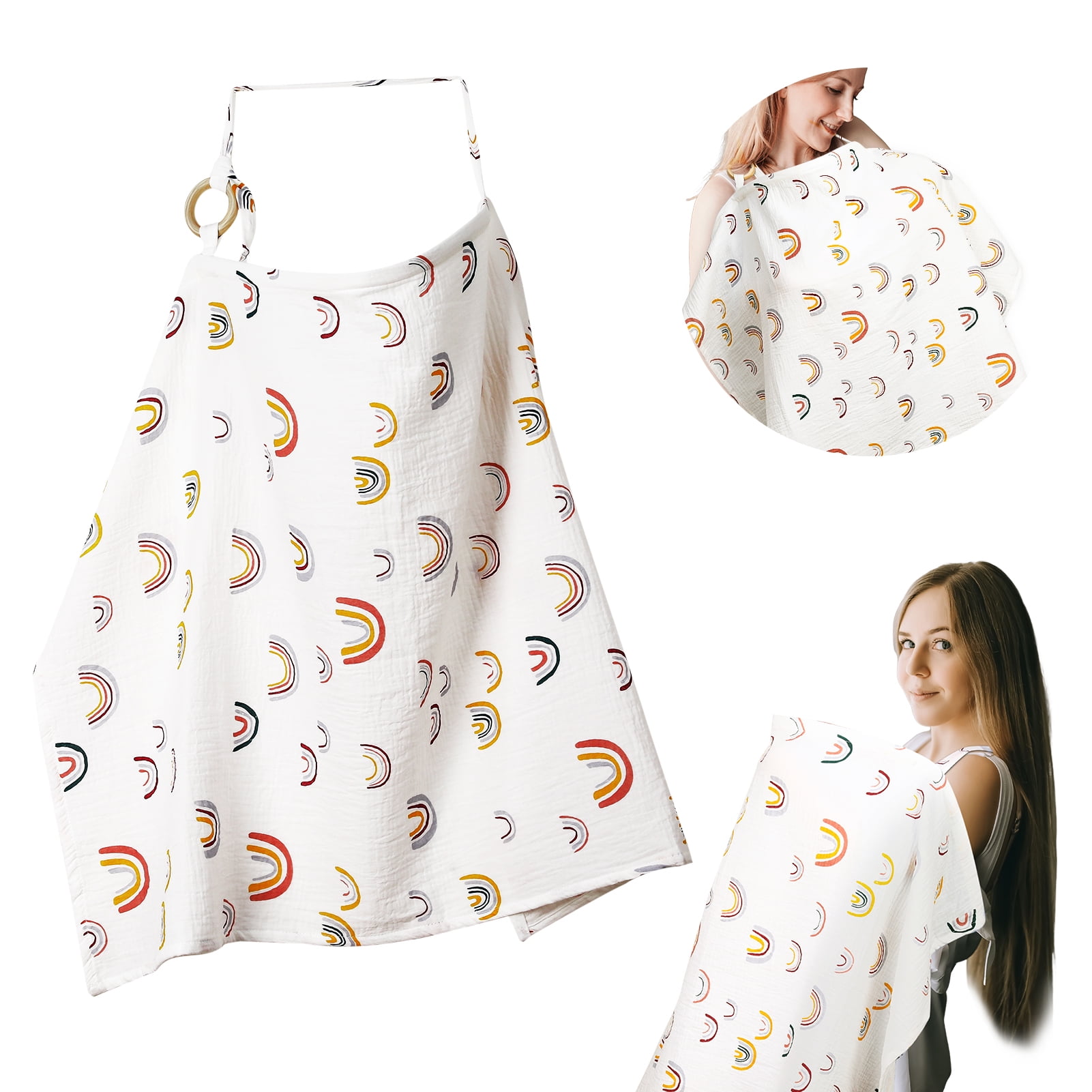 LUIISIS Nursing Cover for Breastfeeding, Soft & Breathable Nursing Poncho,Breastfeeding Cover with Arch Neckline, Nursing Apron