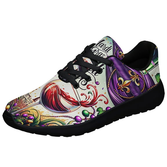 Mardi Gras Wine Glass Shoes Sneakers for Women Men Black Size 3.5