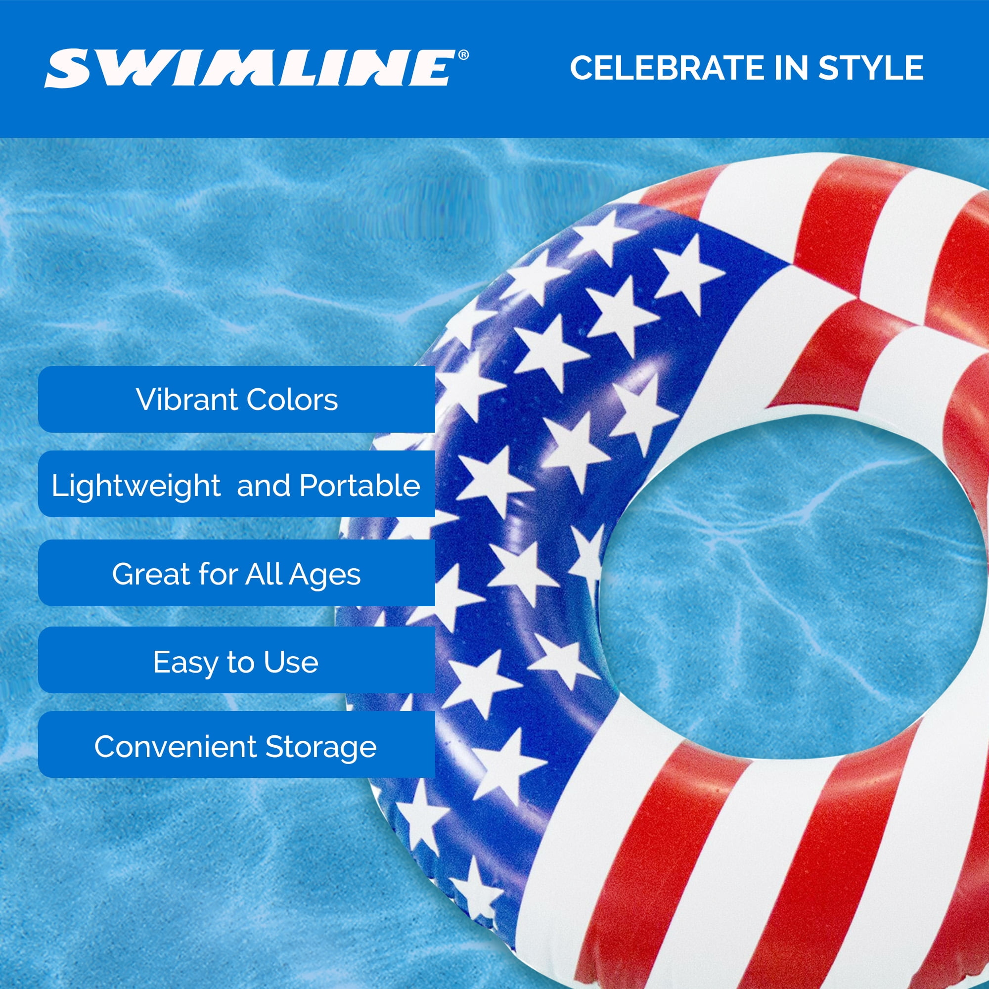 Swimline 36" Inflatable Patriotic American Flag Pool Tube Float, (5 Pack)