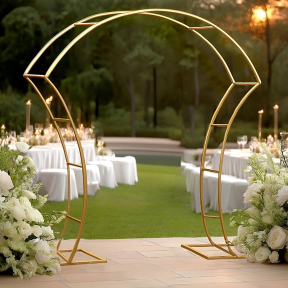Efavormart 7ft Double-Curved Metal Arch Frame – Gold Backdrop, Balloon & Flower Arrangement Display Stand