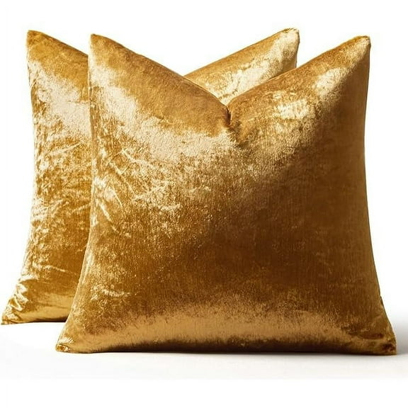 Wanhoo Pack of 2 Velvet Soft Solid Decorative Square Throw Pillow Covers Set Fall Cushion Casess for Sofa Bedroom Couch 20x20 Inch Dark Gold
