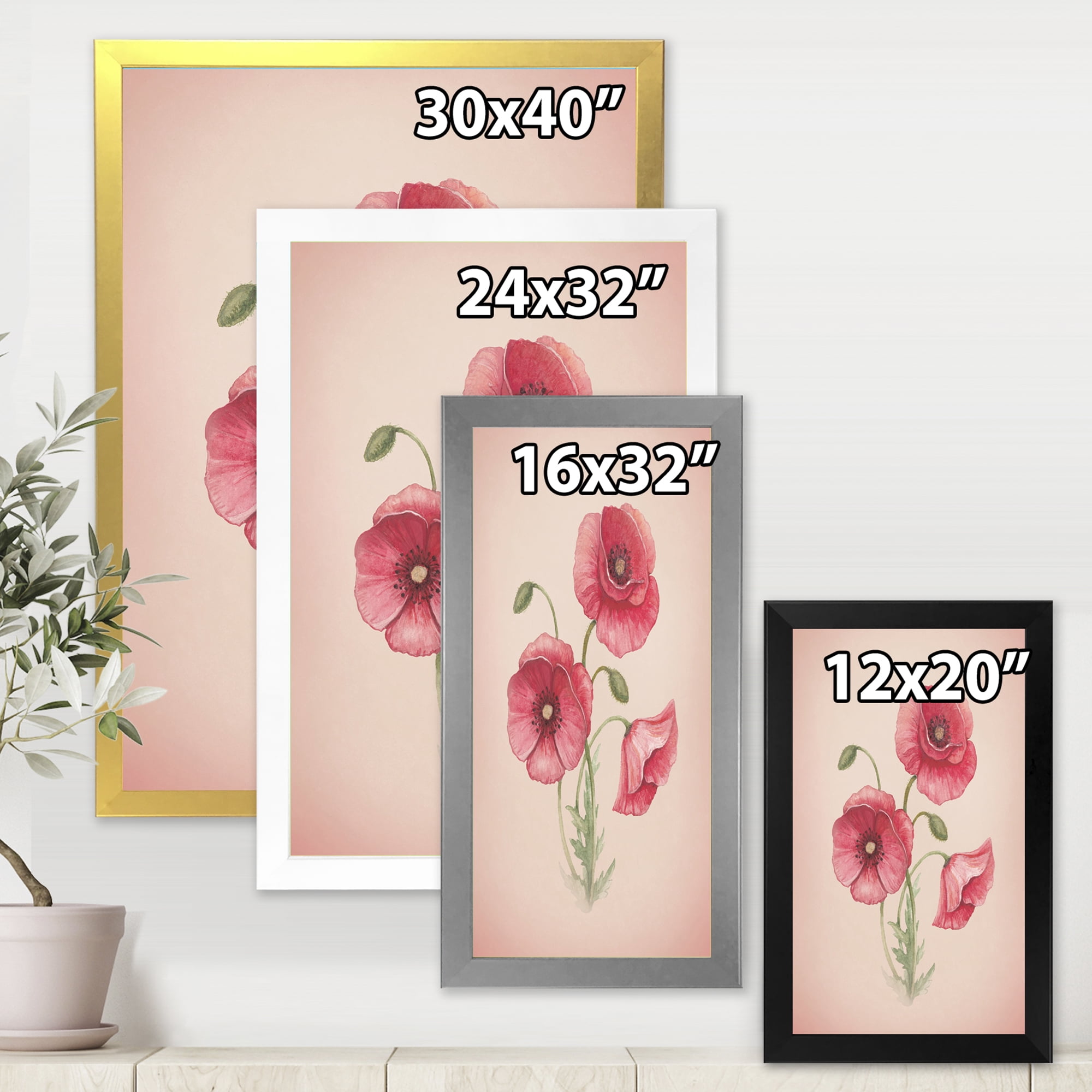 Designart Poppy Flowers Framed Art Print - Pink Floral Canvas Art