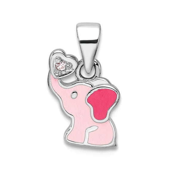 925 Sterling Silver Rhodium Plated Cubic Zirconia Enamel Elephant Mini Pendant Necklace 13.6x8mm Wide 1.8mm Thick Pendan
