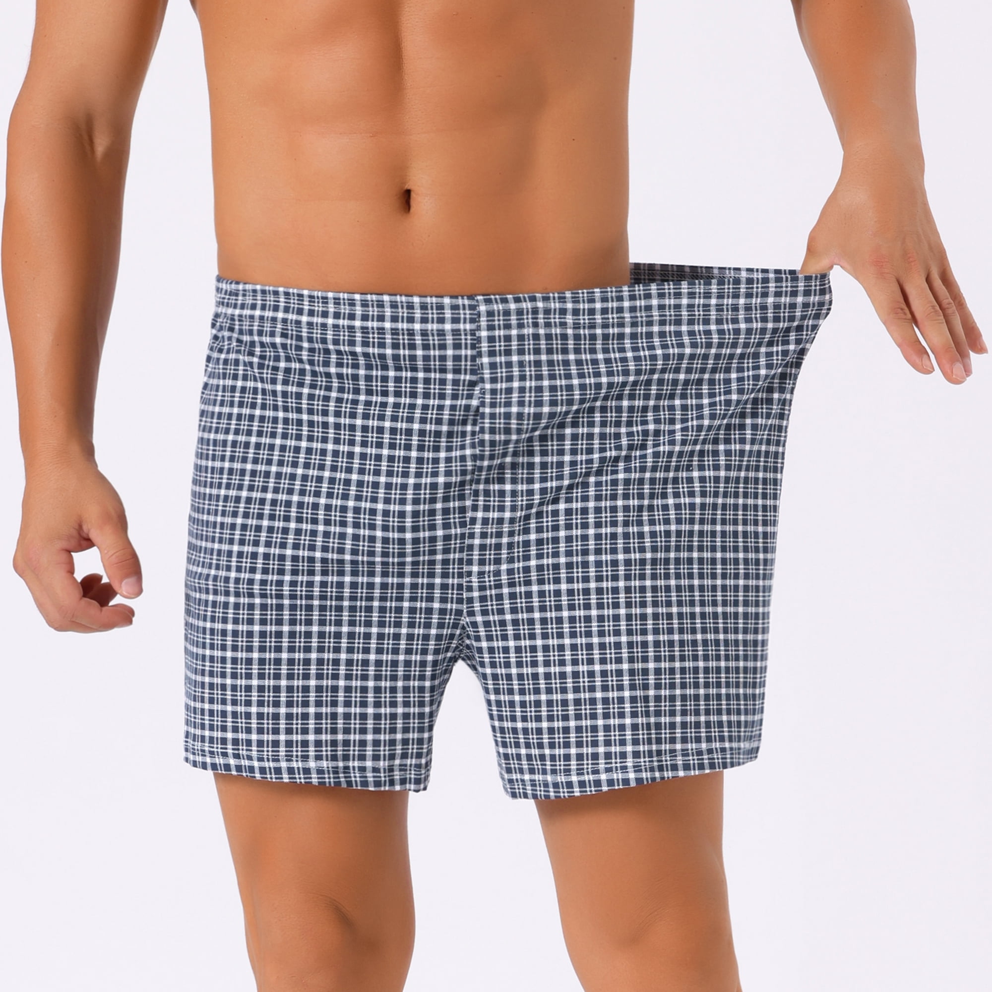 DARING DIVA Men's Classic Elastic Waistband Plaid Pattern Boxer Shorts 32 Dark Blue