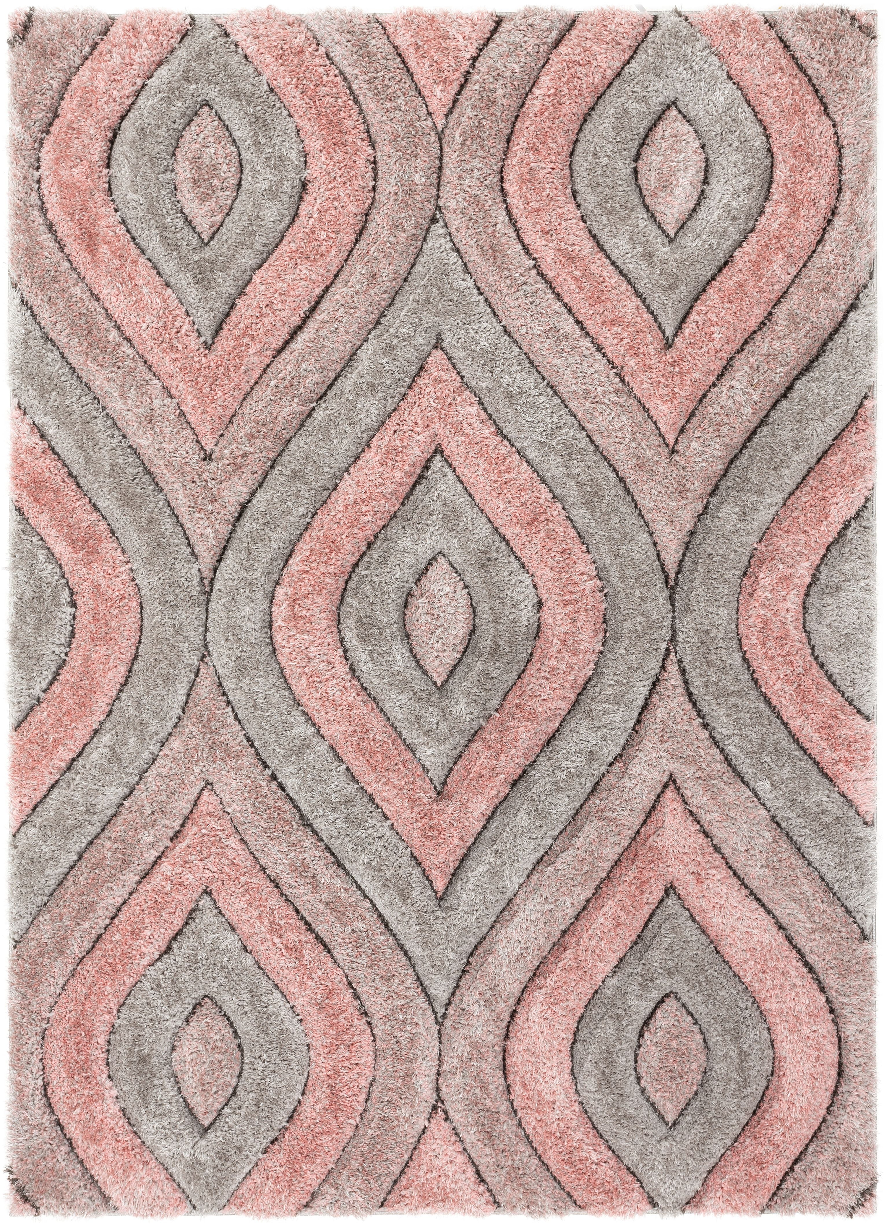 Well Woven San Francisco Malibu Blush Modern Geometric Trellis Ogee 7'10" x 9'10" Shag 3D Textured Area Rug