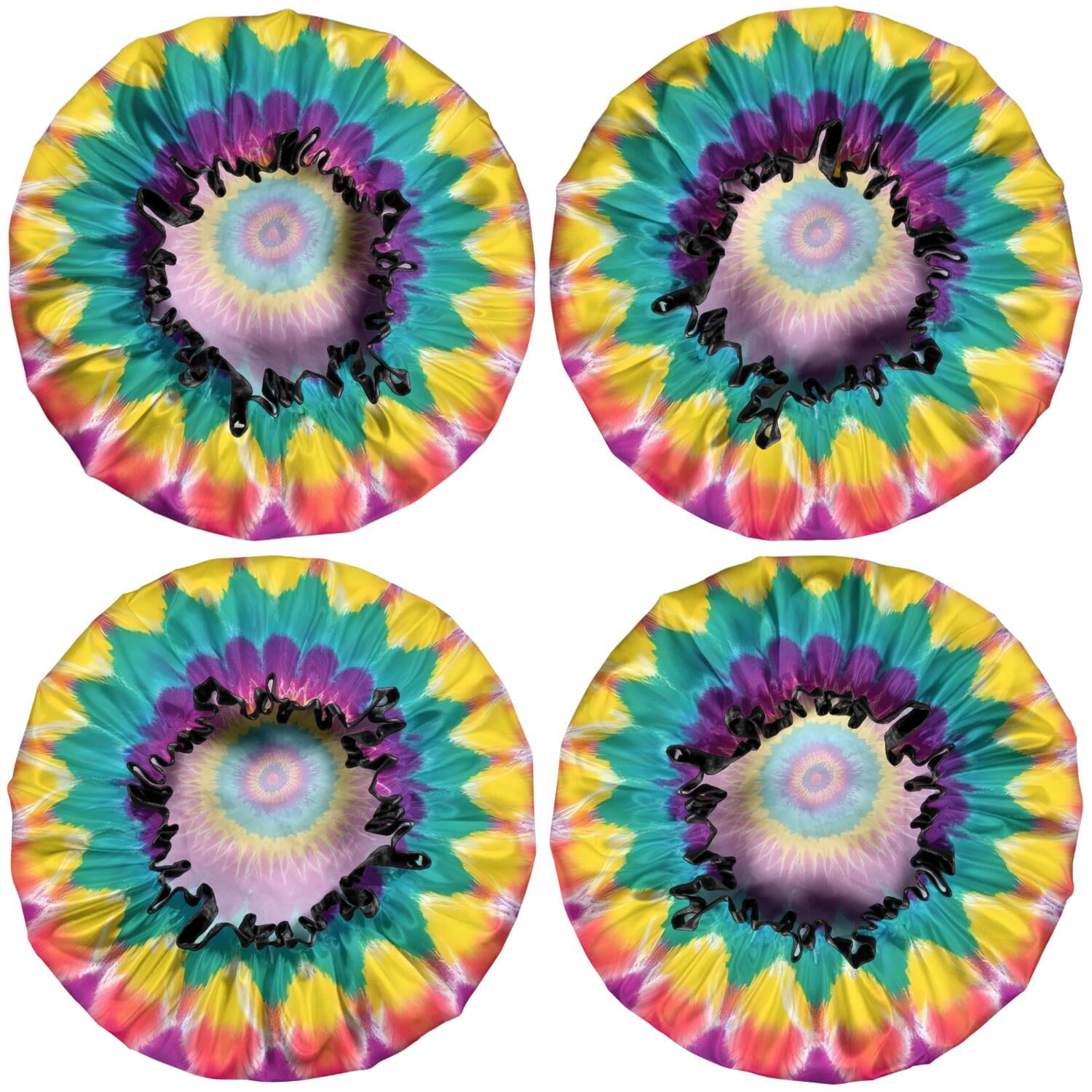 Shower Caps,Rainbow Tie Dye Radial Pattern Waterproof Shower Cap for Women 4 Pieces,Double Reusable Hair Cover for Shower PEVA Elastic Stretch Hem