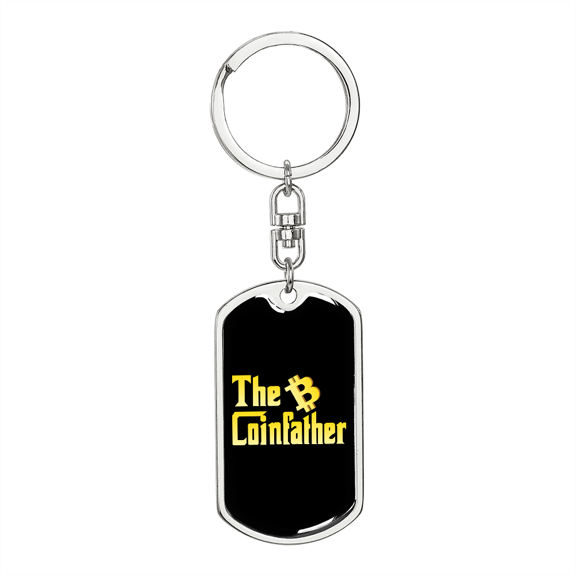 The Coinfather Crypto Stainless Steel or 18k Gold Premium Swivel Dog Tag Keychain