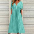 thumbnail image 2 of Women Solid Color Dress With Cut Out V Neck Sexy Lace Frilly Long Dress, 2 of 6
