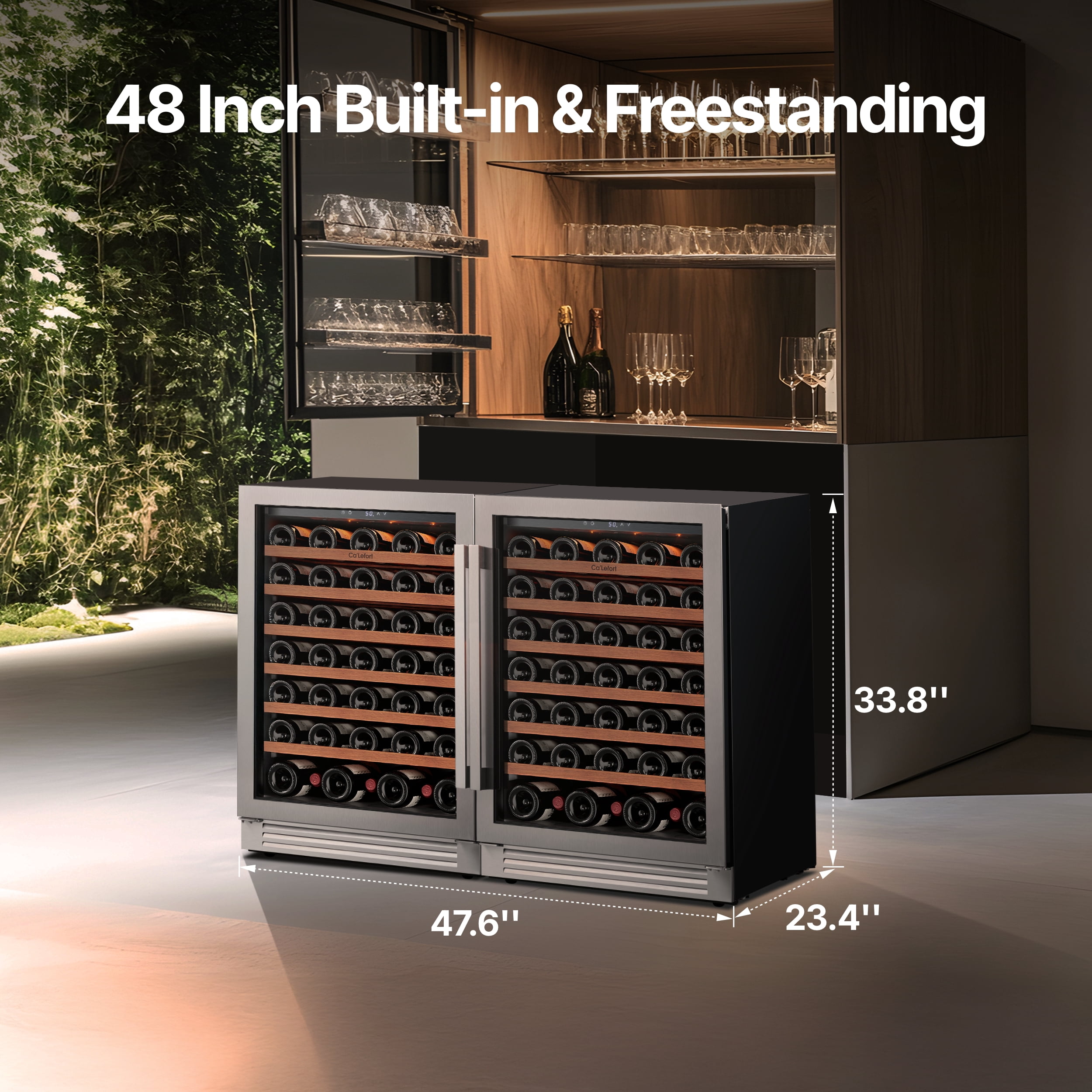 Ca'Lefort Wine Fridge,108 Bottle Dual Zone Wine Cooler Refrigerator,Freestanding & Built-in with Stainless Steel frame for Kitchen Office