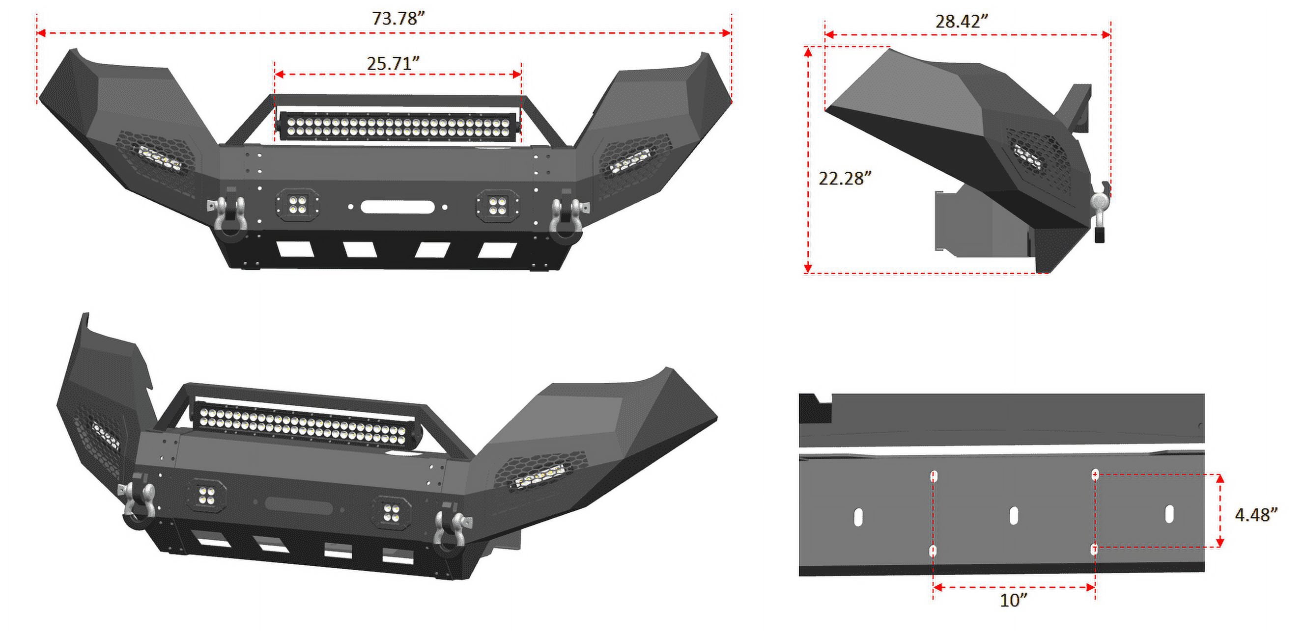 Vijay Compatible with 2016-2017-2018-2019-2020-2021-2022-2023 Toyota Tacoma Front Bumper Textured Black Steel with Lights and D-rings