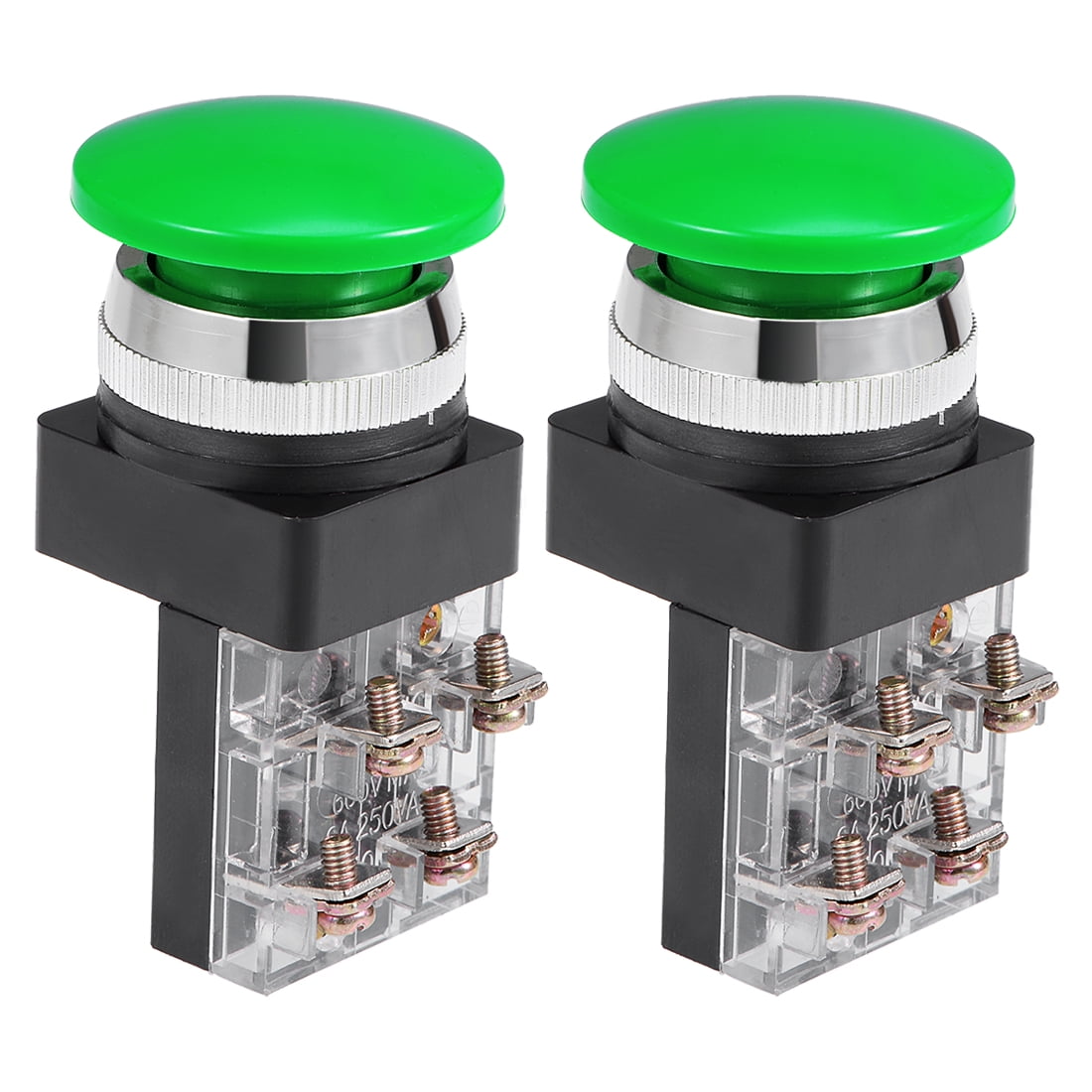 2Pcs 30mm Mushroom Momentary Head Push Button Switch Green DPST 2Pcs 30mm Mushroom Momentary Head Push Button Switch Green DPST