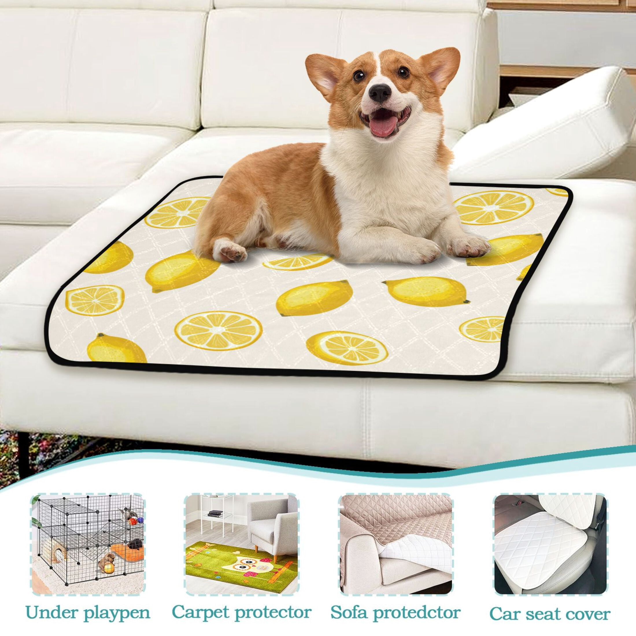 Washable Pet Pee Pads with Super Absorbent Reusable Training Pads for Dogs & Cats Yellow Lemon Pattern