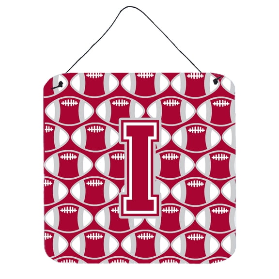 Letter I Football Crimson grey and white Wall or Door Hanging Prints