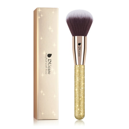 DUcare Powder Blush Makeup Brush Golden Glitter Flat Top Kabuki Brush Synthetic Professional Bronze Liquid Blending Mineral Powder Cosmetic