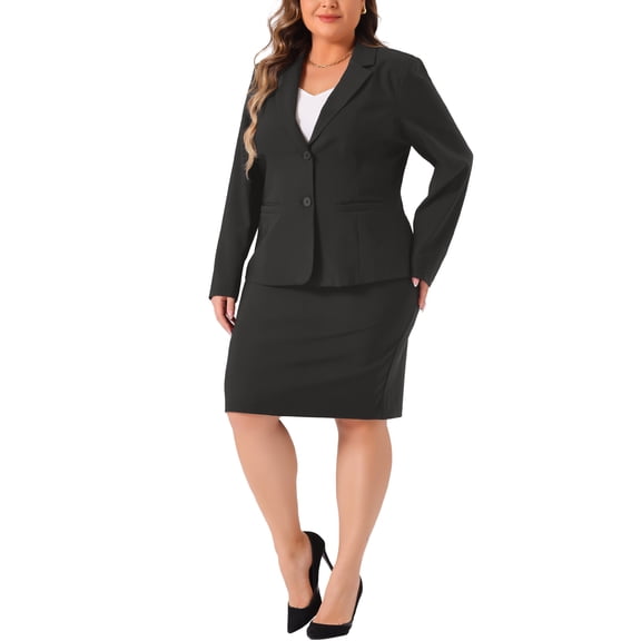 DARING DIVA Women's Plus 2 Pcs Outfits Business Casual Suit Sets Black 1X