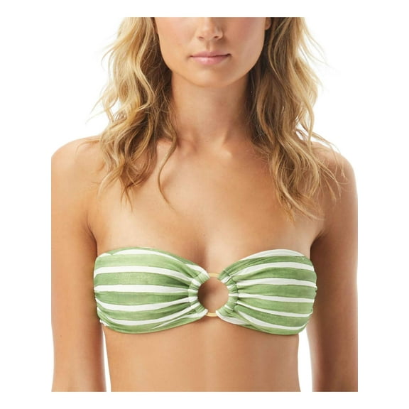 Vince Camuto Womens Bandeau Striped Swim Top Separates Green XS