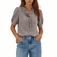 thumbnail image 2 of StSilkitty Womens Plaid Shirts Short Sleeve V Neck Pleated Blouses Summer Lightweight Soft Dressy Casual Tops, 2 of 7